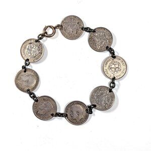 Vintage Coin Bracelet British Thruppence dates from 1917-1940